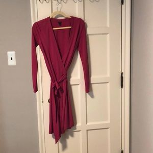 Ann Taylor dark pink long sleeved wrap dress